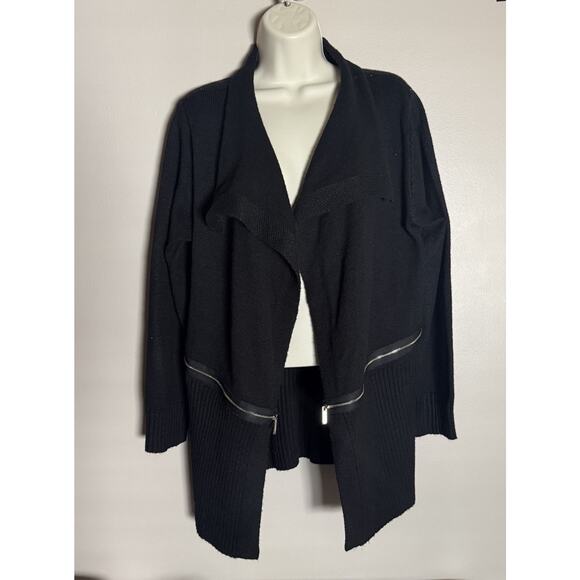 The Limited Black Open Front Cardigan Sweater Size Large-Faux Zipper Accents-NWT - Picture 1 of 12
